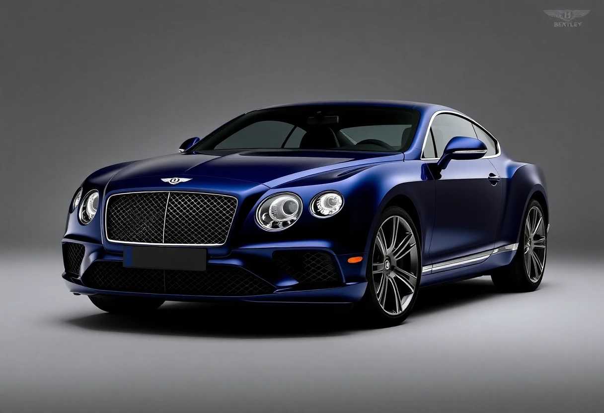 Bentley Continental GT, vue de 3/4 avant, bleu nuit métallisé